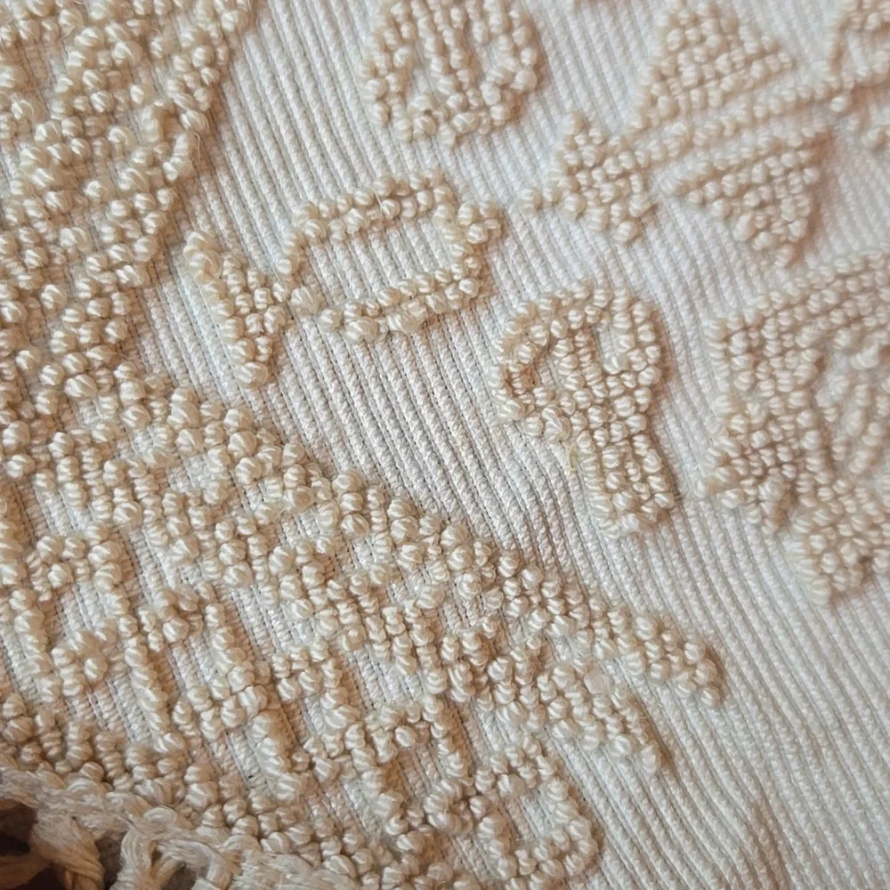 Cream Fringed Embroidered Throw Rug - Picture 4 of 10